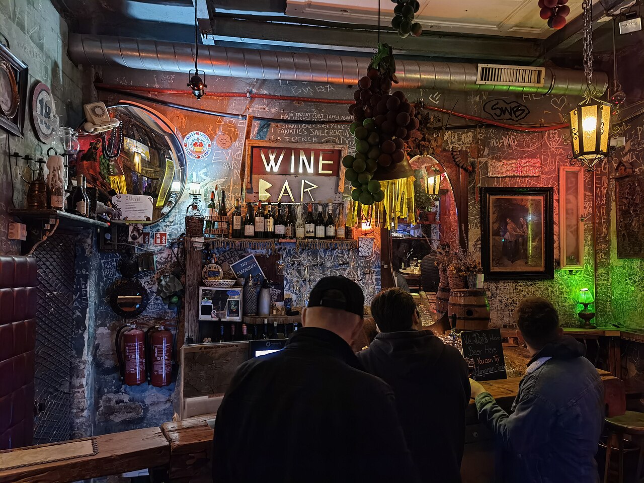 Colorful wall art and graffiti inside Szimpla Kert