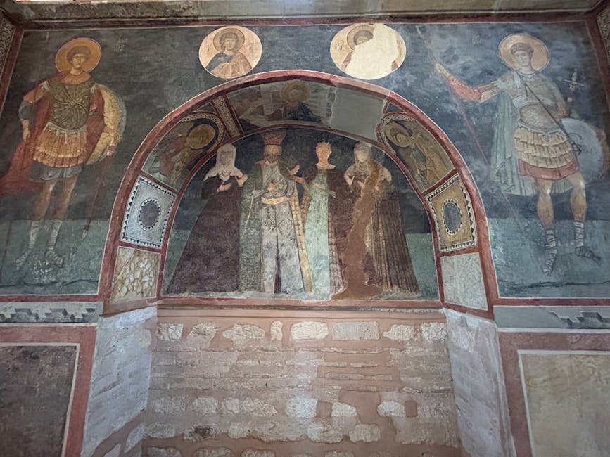 Byzantine fresco depicting saints in chapel