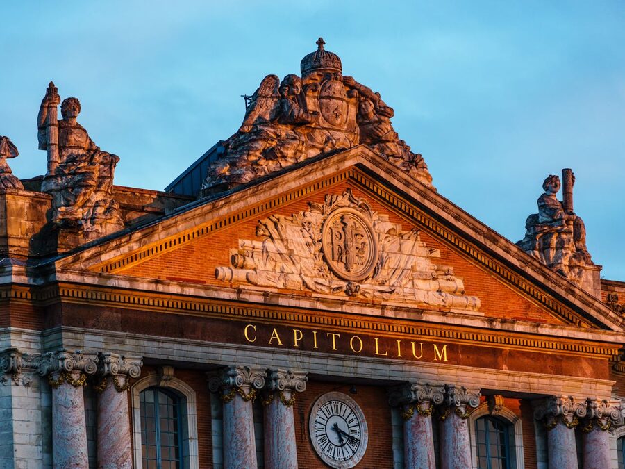 Capitole de Toulouse illuminated by sunset light