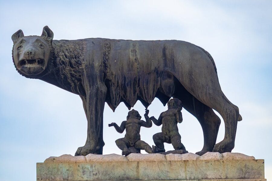 Classic Capitoline Wolf statue with Romulus and Remus
