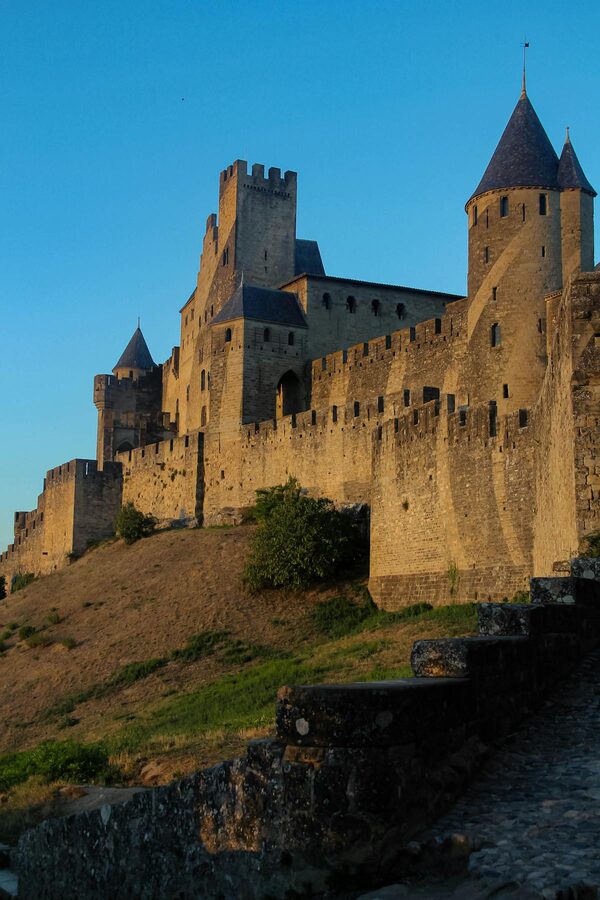 Carcassonne fortress illuminated at night