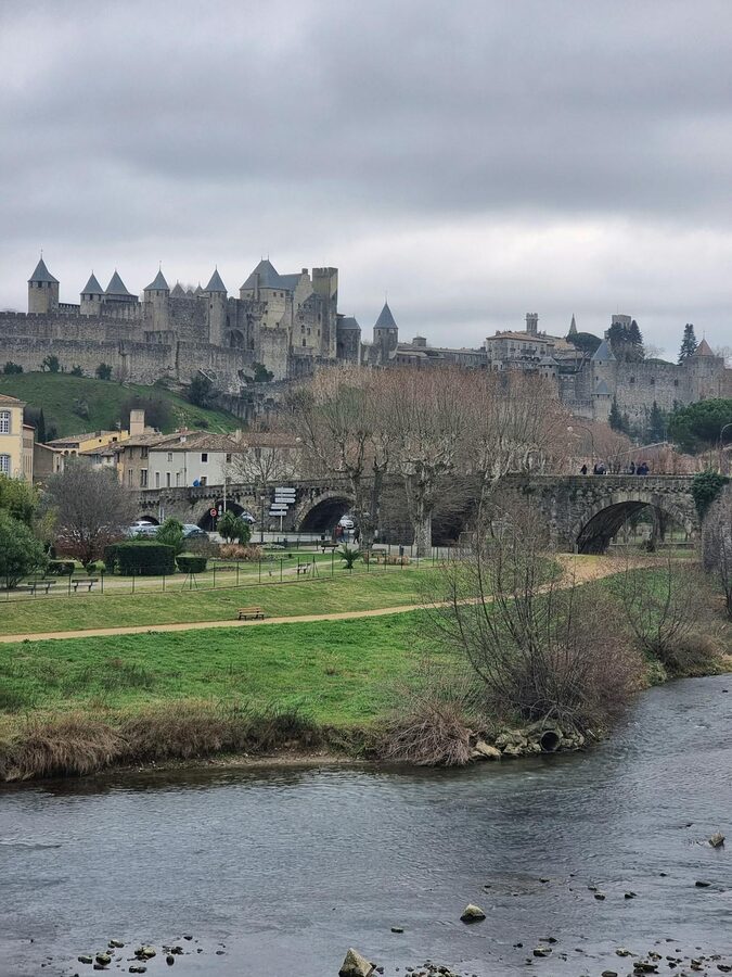 Pont Vieux bridge with Carcassonne fortress behind