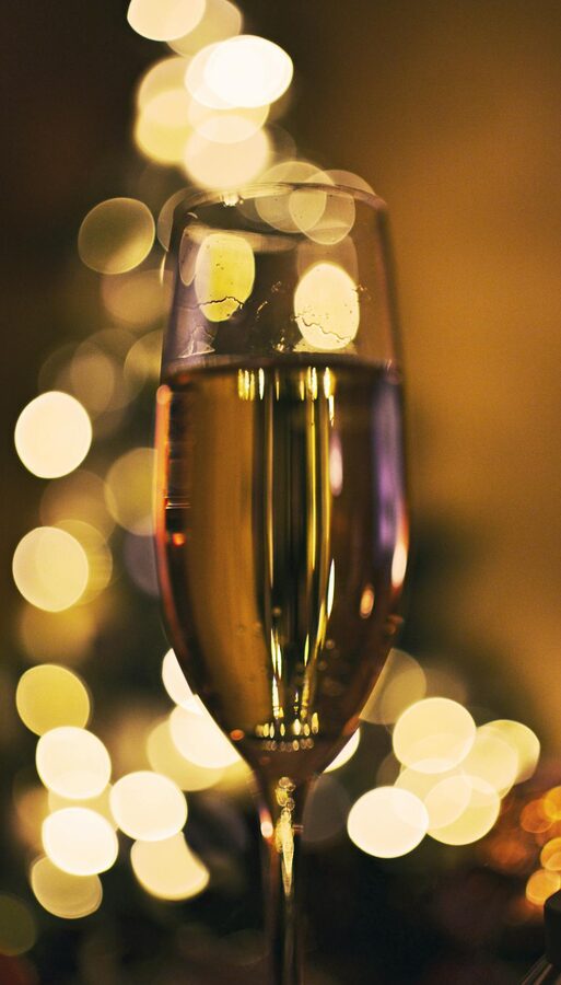 Close-up of champagne bubbles in a flute glass