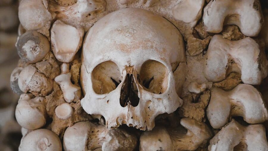 Human skulls displayed in chapel of bones