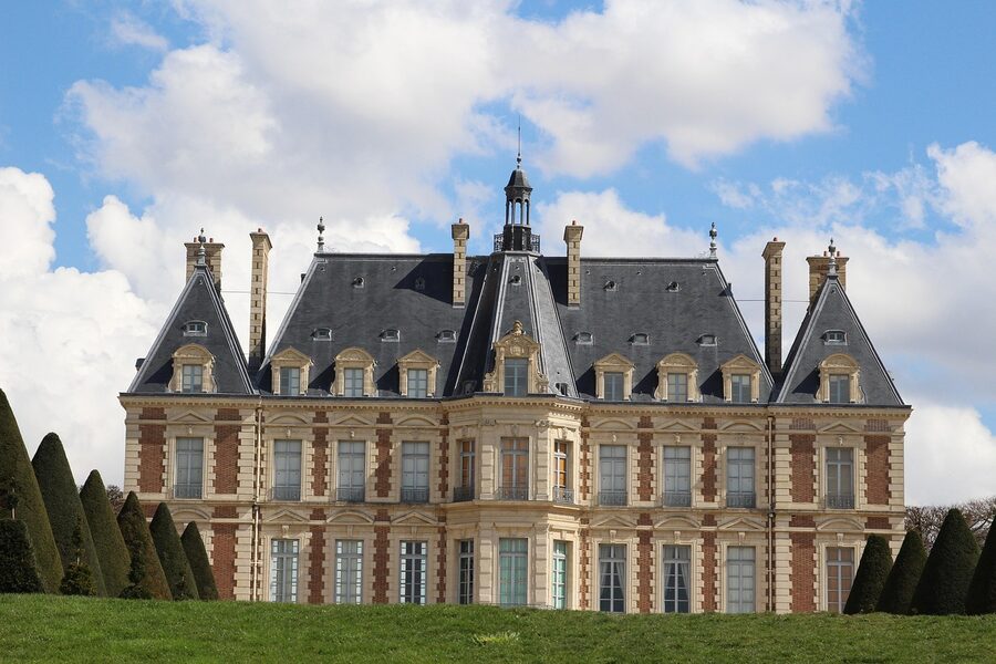 French chateau with park and architecture