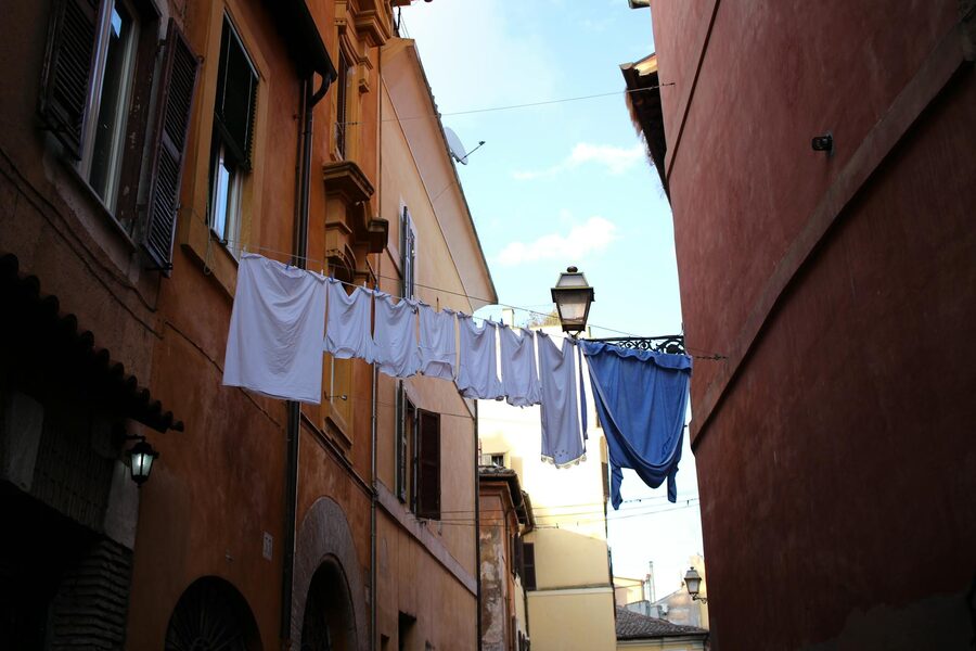 Clothesline laundry in a Naples-style alley