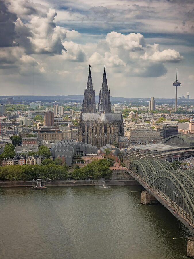 Cologne Rhine waterfront evening