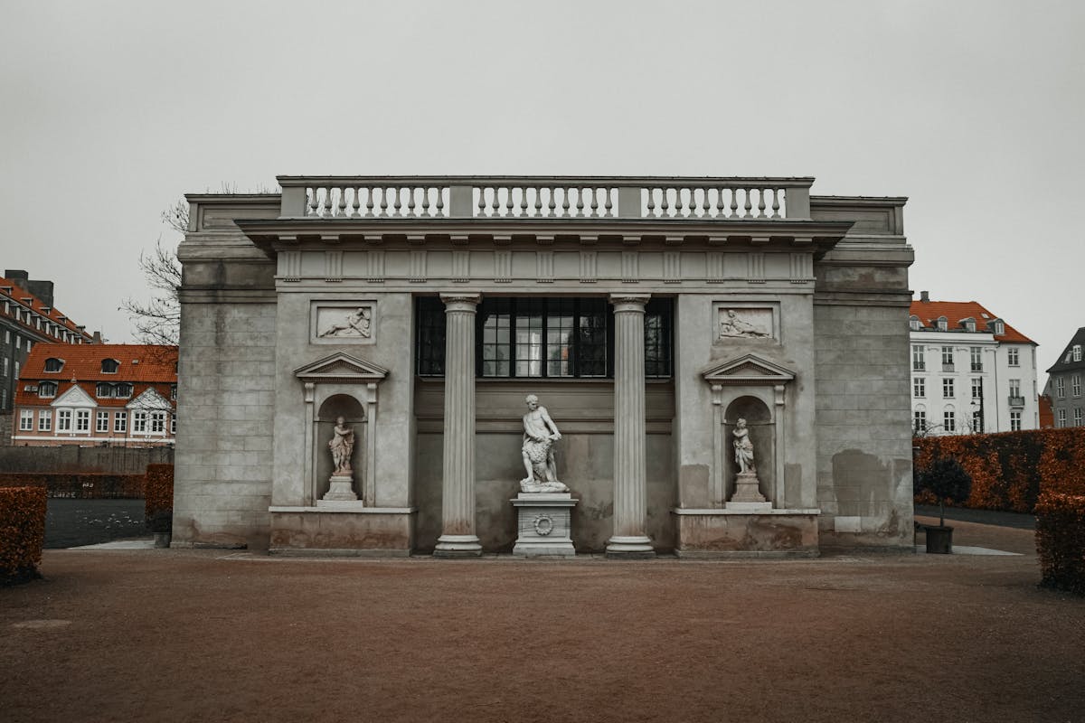 Elegant historical building with classical statues in Copenhagen