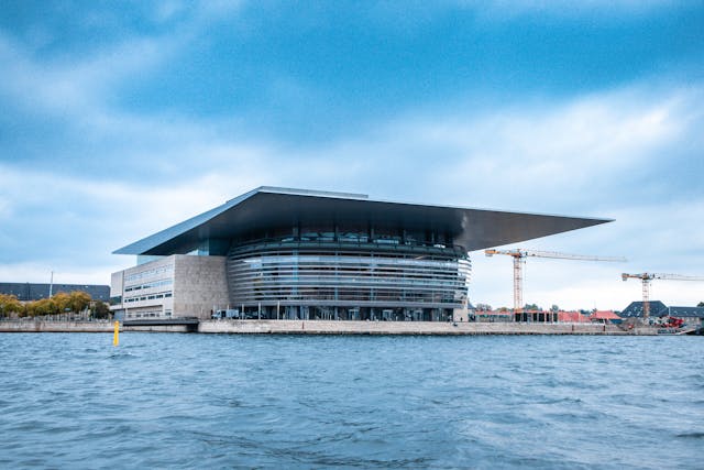 Modern Copenhagen Opera House viewed from across the harbour