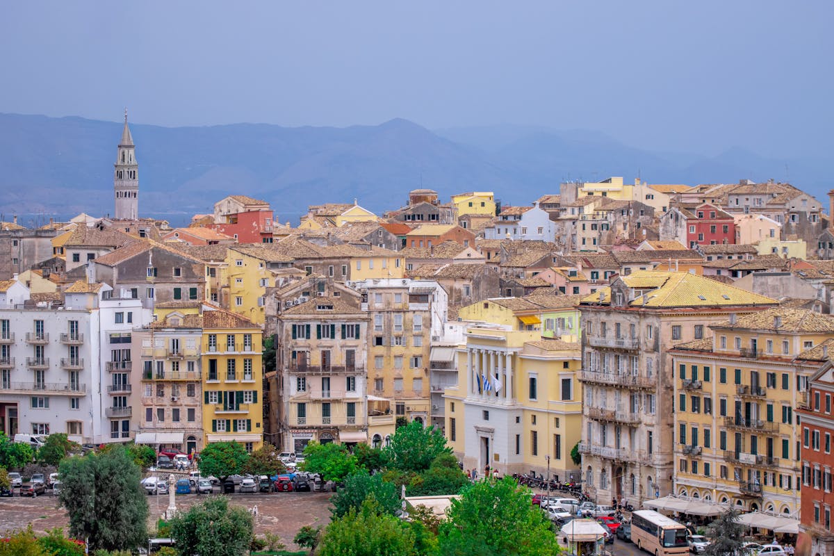 Colourful Venetian buildings in Corfu Old Town