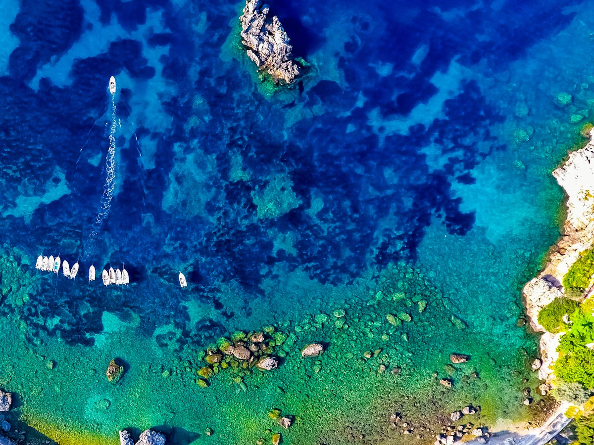 Aerial view of Paleokastritsa coast in Corfu