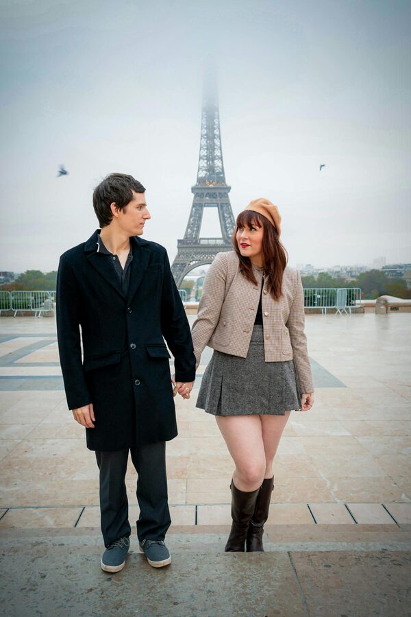 Couple at the Eiffel Tower in Paris