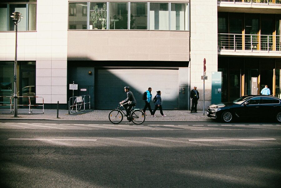 Cyclists on a city street scene