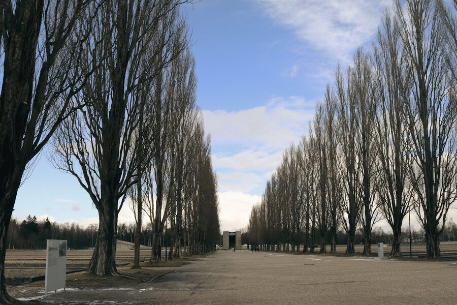 Pathway through Dachau concentration camp memorial site
