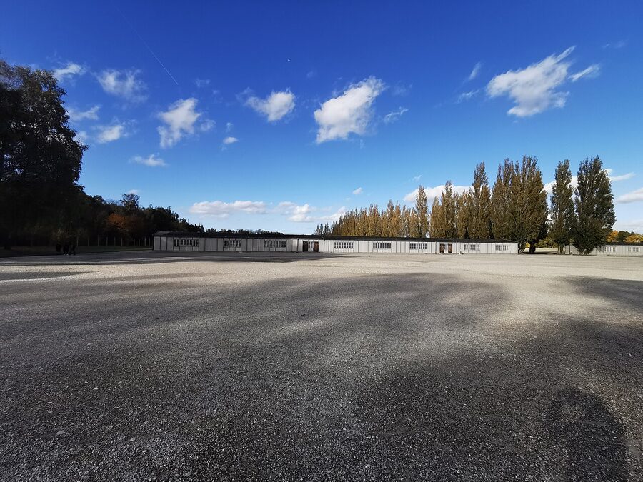 Boundary markers at Dachau concentration camp memorial