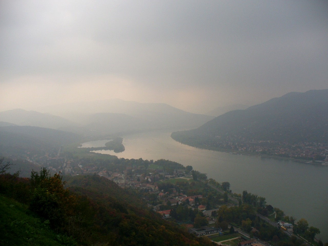 The dramatic curve of the Danube Bend from above