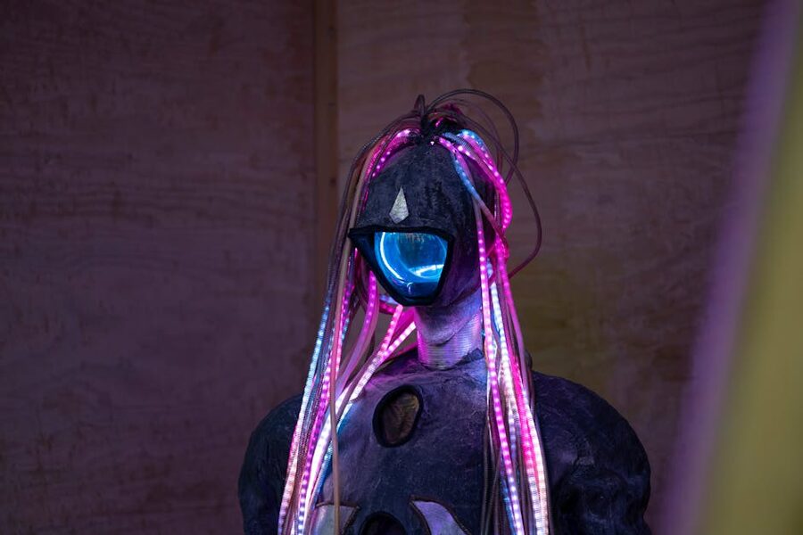 Futuristic humanoid figure colorful light