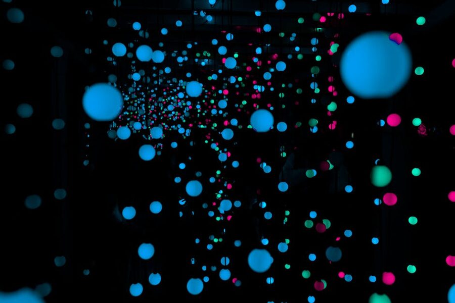 Vivid LED light installation glowing spheres