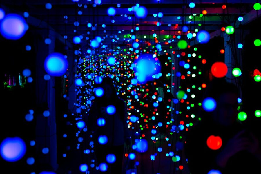 Colorful glowing LED lights installation