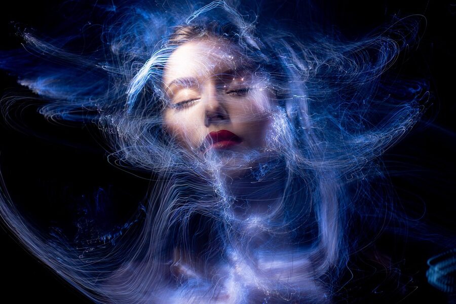 Light painting woman face