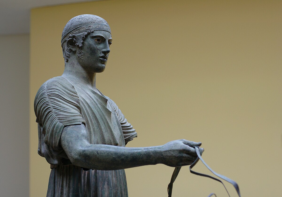 Detail of the Charioteer of Delphi bronze statue