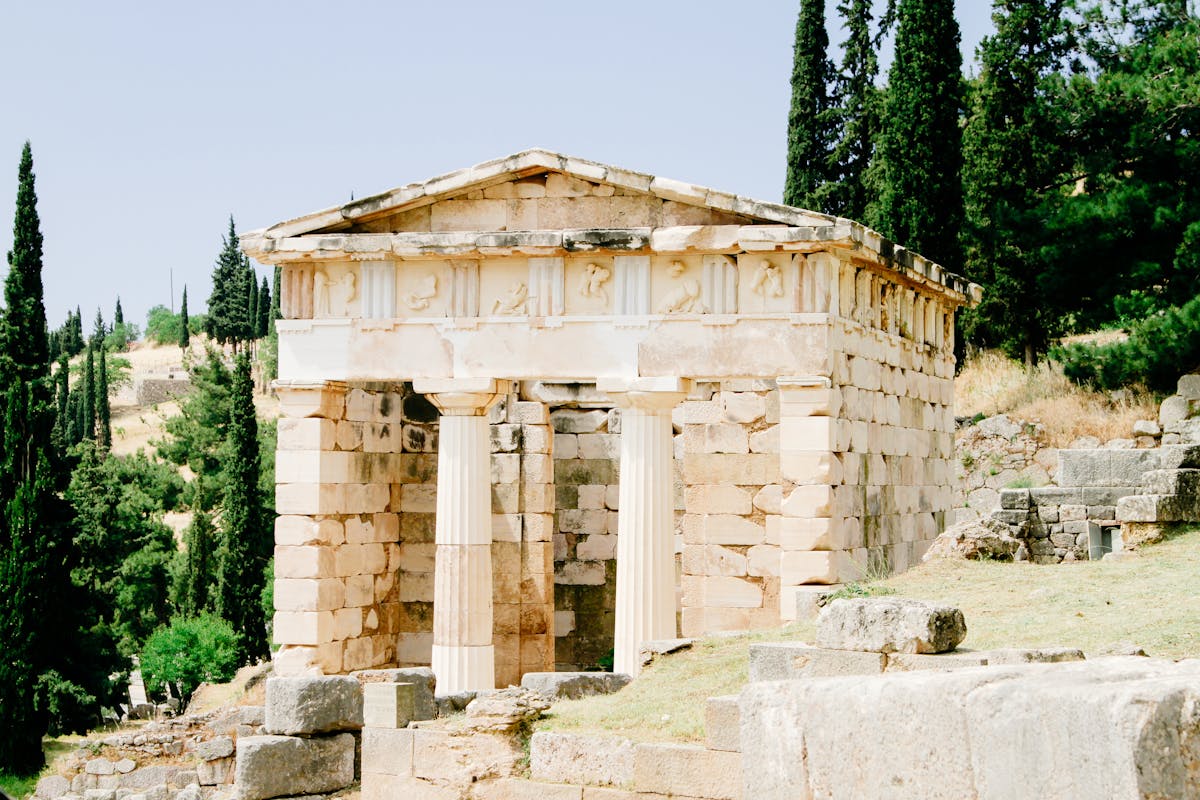 Treasury of Athenians in Delphi with iconic columns