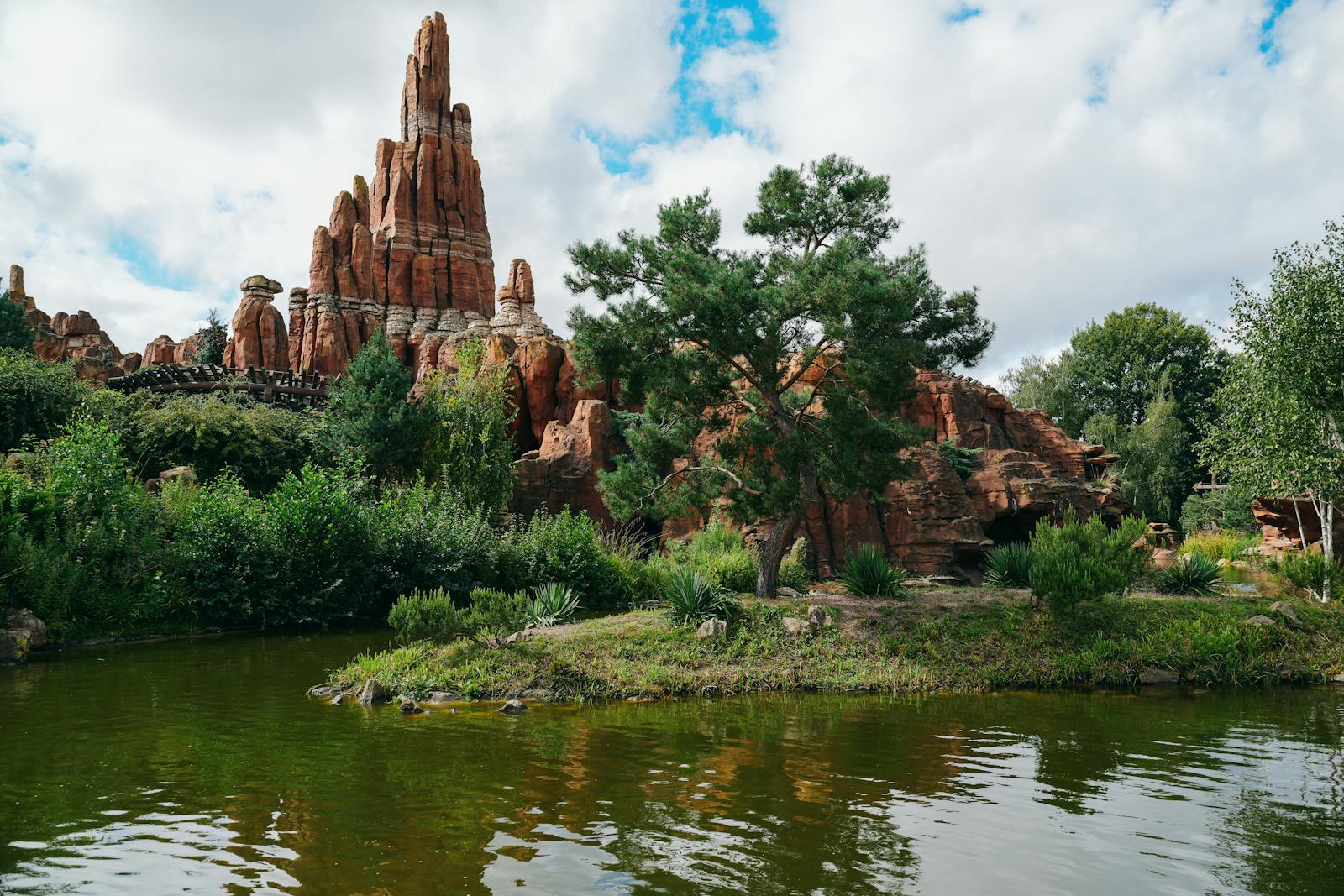 Big Thunder Mountain at Disneyland Paris surrounded by a scenic landscape