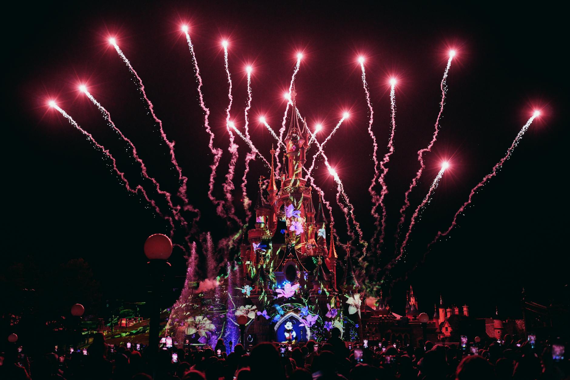 Disneyland Paris castle during the fireworks display