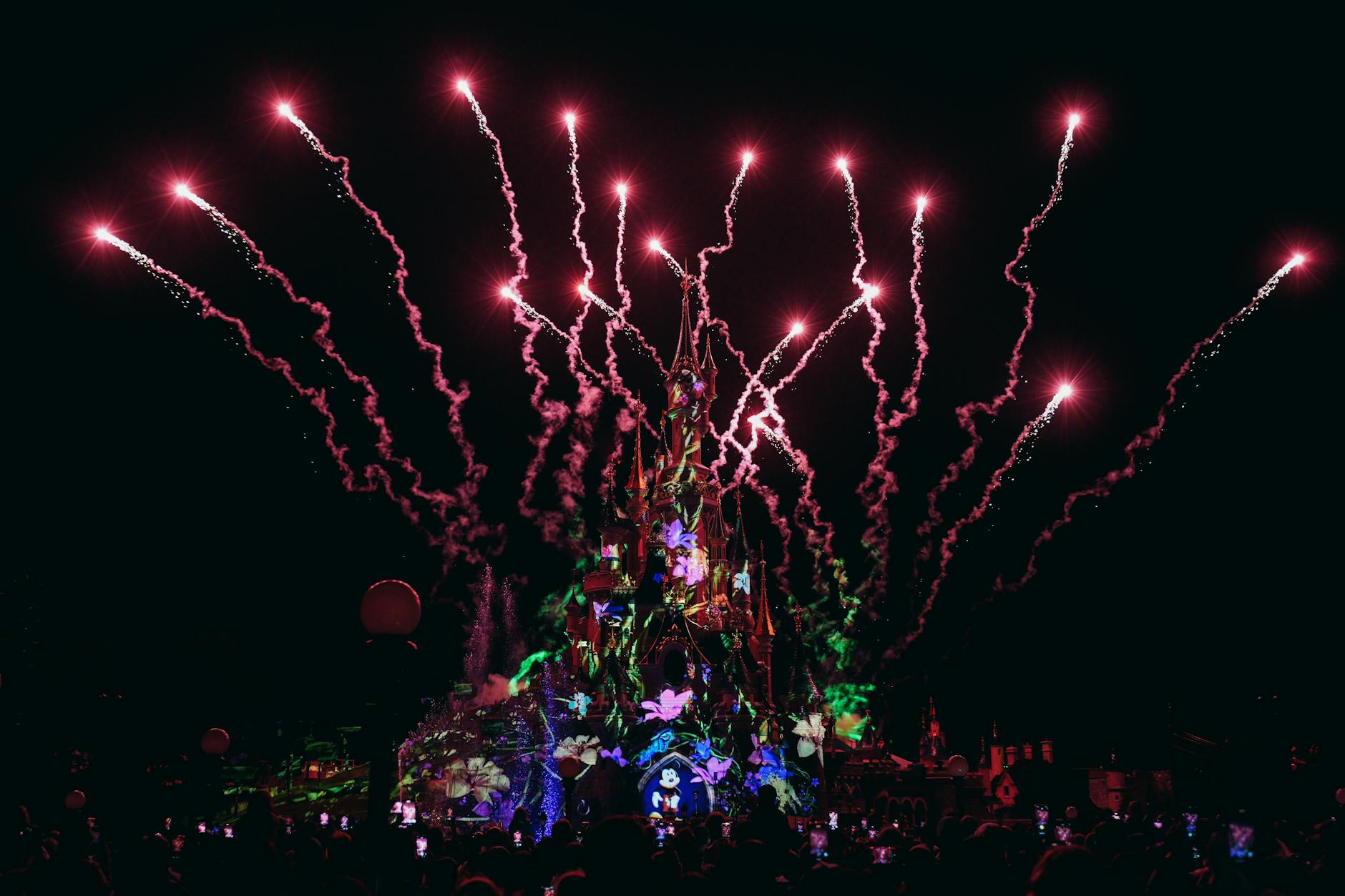 Fireworks lighting up the night sky at Disneyland Paris
