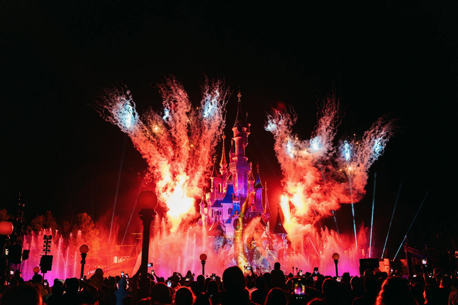 Fireworks display over Sleeping Beauty Castle at Disneyland Paris