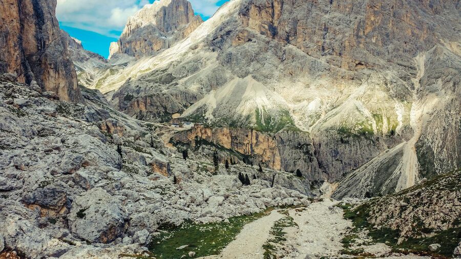 Dolomites in autumn with rugged terrain