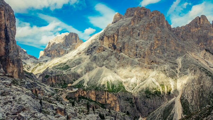 Dolomites under bright summer sky