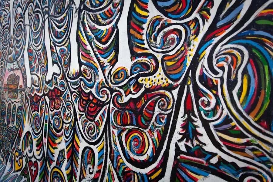 Abstract mural art at the East Side Gallery Berlin