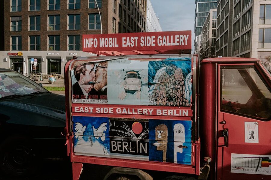 Vehicle with East Side Gallery artwork in Berlin