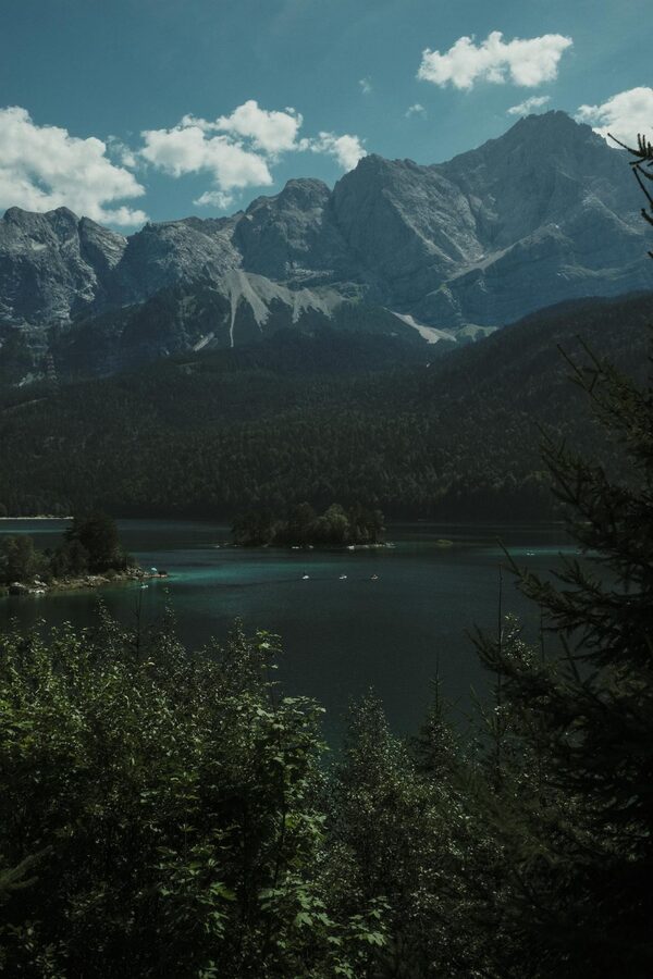 Eibsee Lake with Bavarian Alps in background