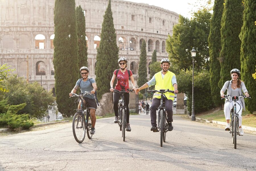 Group of cyclists enjoying a summer bike tour in Europe