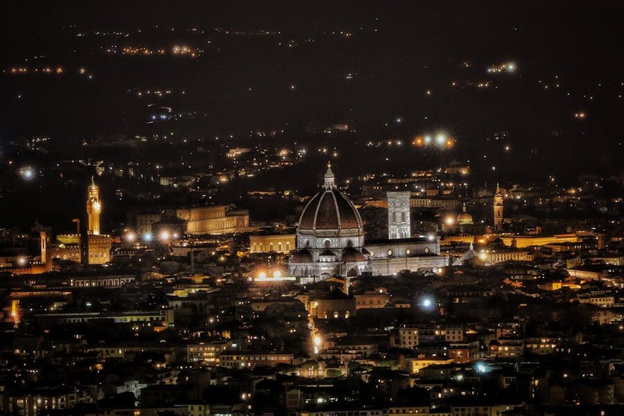 Florence illuminated old city at night