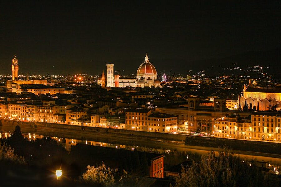 Florence at night with the Duomo illuminated