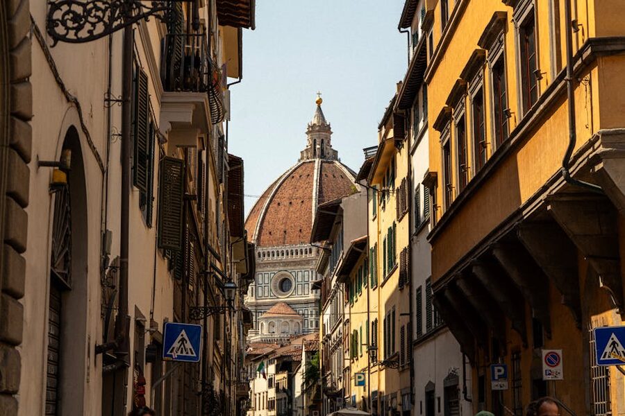 Florence street view with cathedral dome