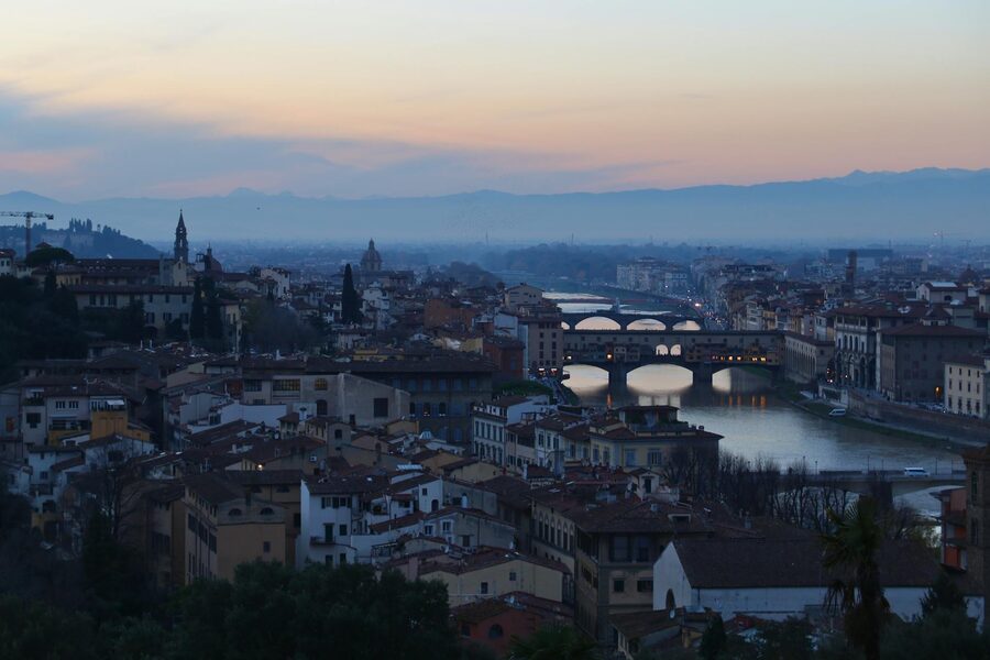 Florence twilight Ponte Vecchio and Arno River
