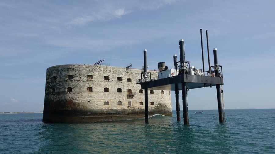 Fort Boyard sitting on its sandbank near the Ile d Oleron