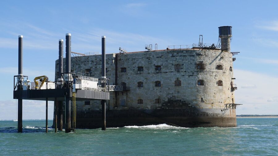 Historical Fort Boyard standing in the sea with blue sky