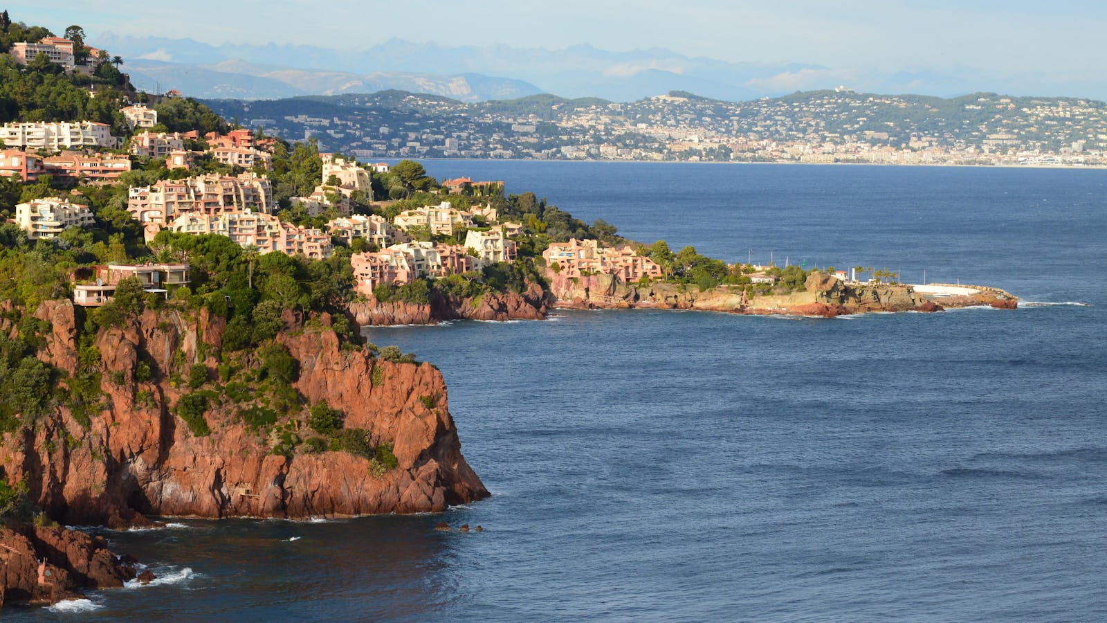 French coastal cliffs with houses facing the Mediterranean sea