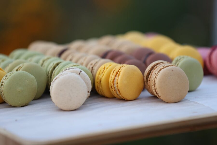 Colourful French macarons close-up