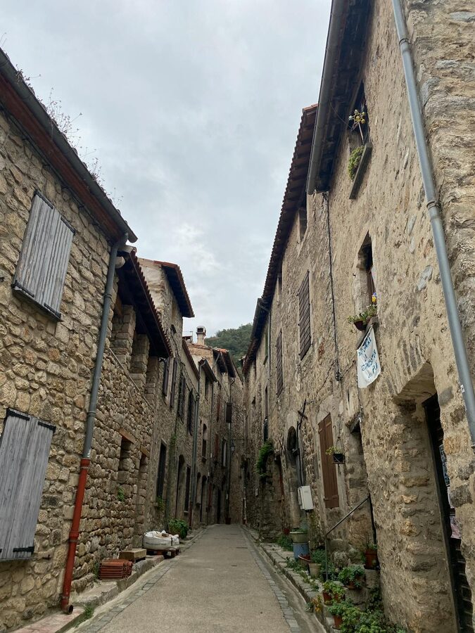 French medieval village cobblestone street
