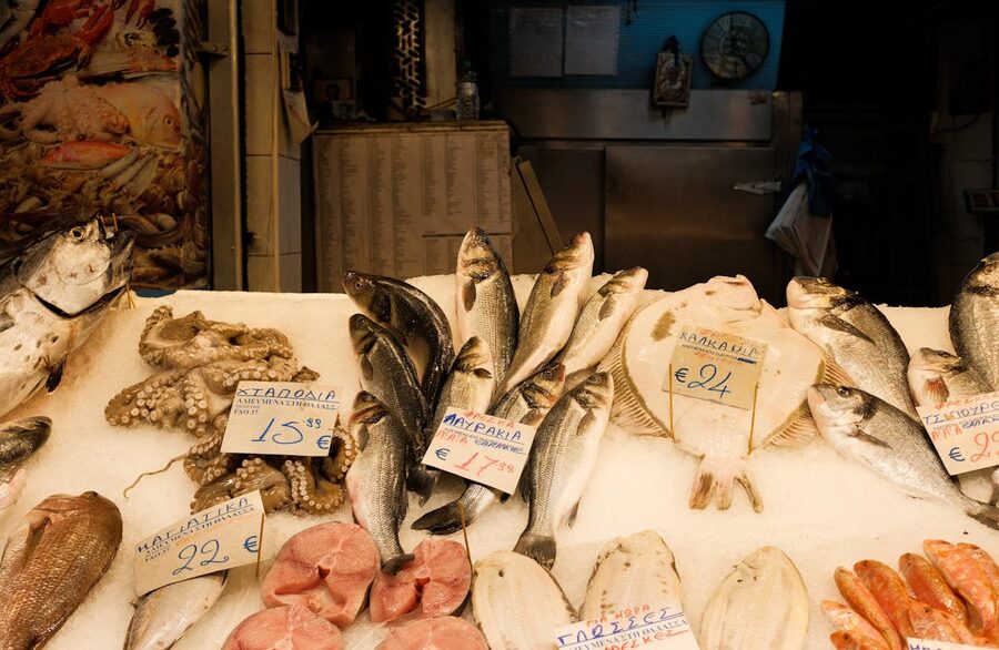 Fresh fish at Mediterranean market display