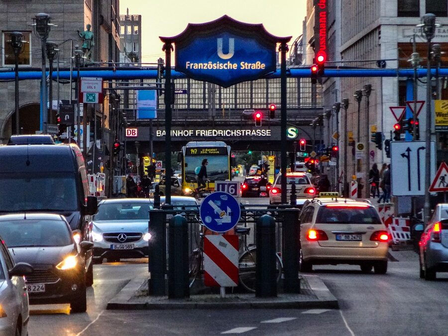 Friedrichstrasse Berlin with evening traffic