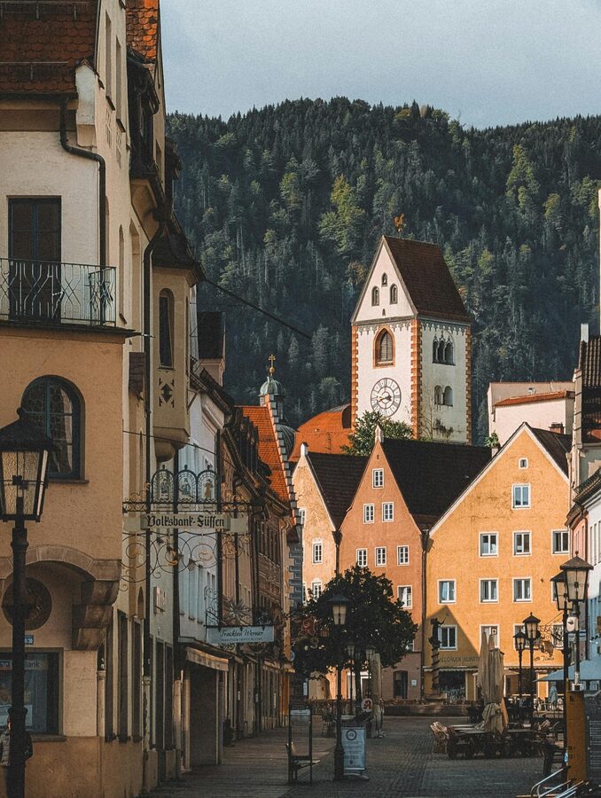 Fussen Bavaria with St Mangs Abbey tower and buildings