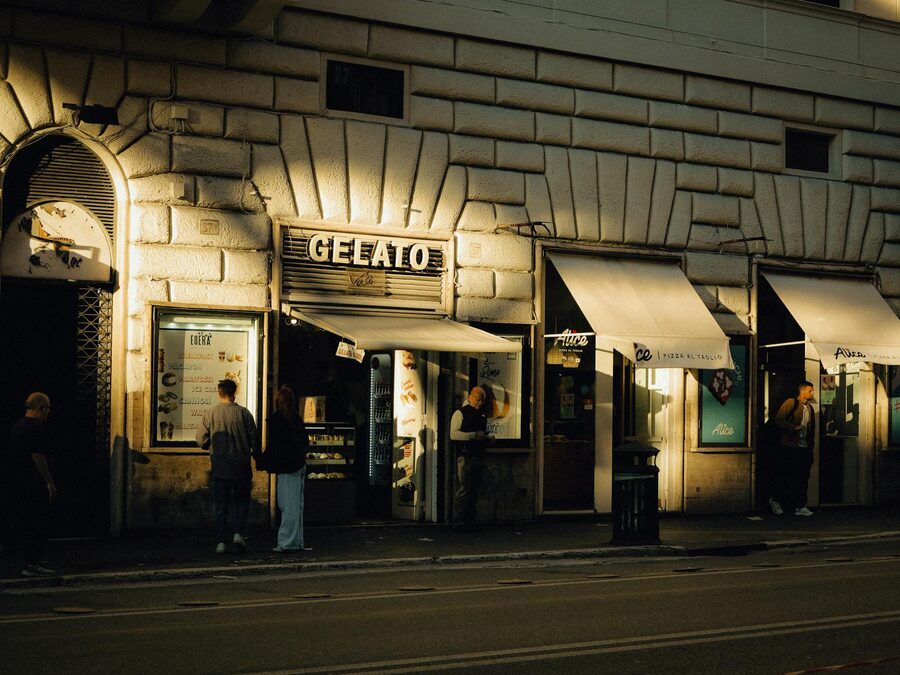Italian gelato shop in the evening
