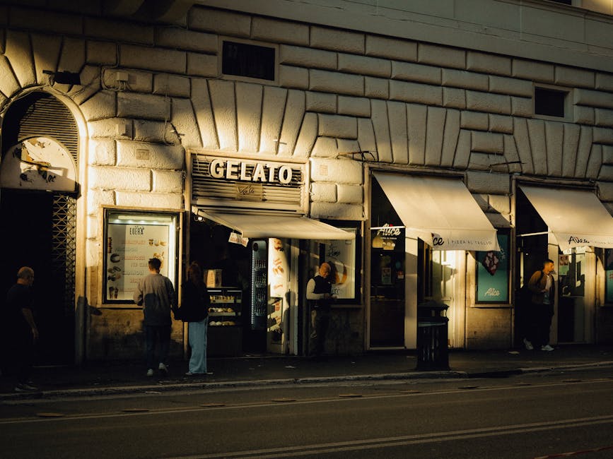 Gelato shop in Rome at evening